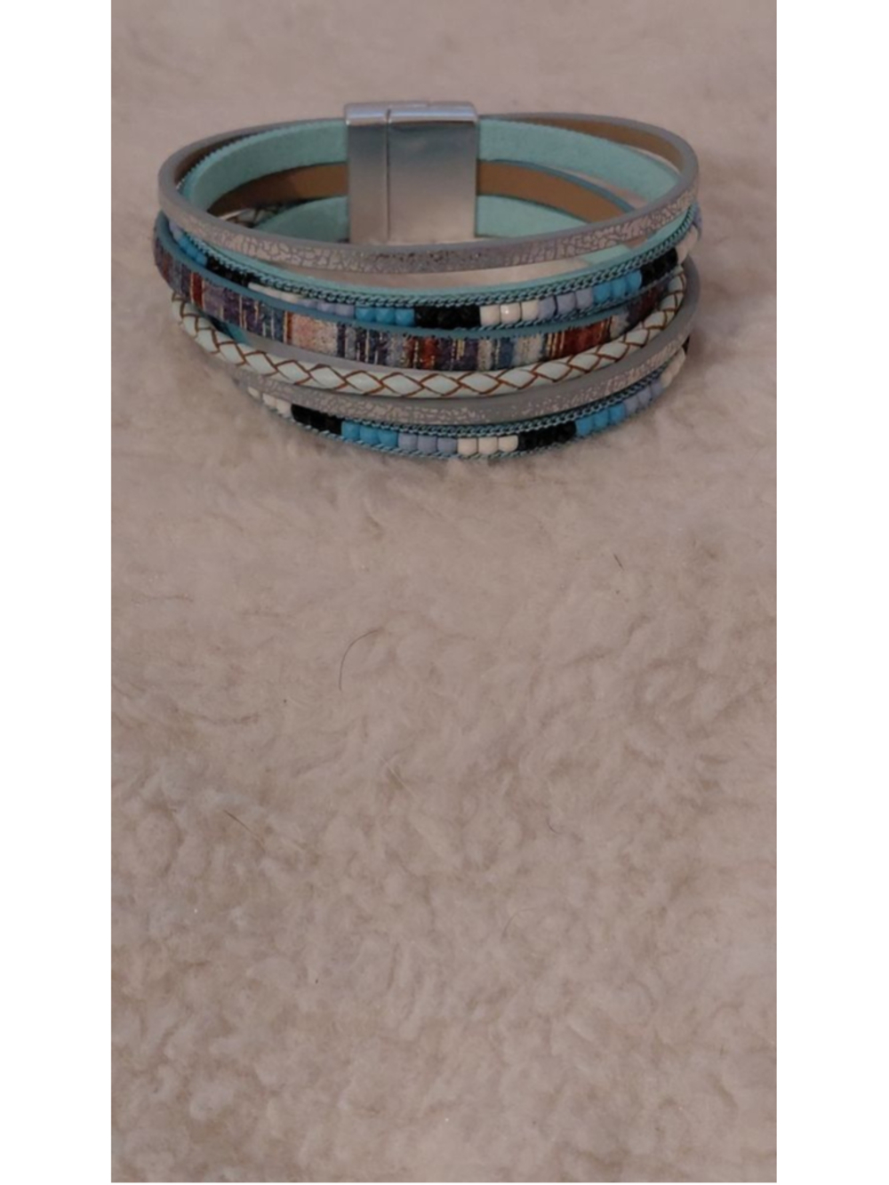 Women's Blue Gray Beaded Multi-Strand Bracelet One Size